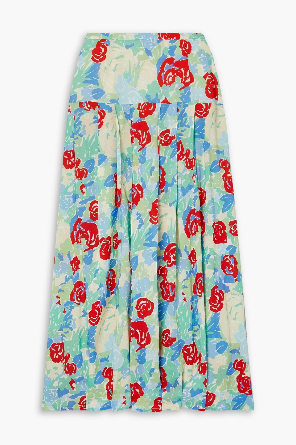 Shop Rixo London Nancy Pleated Floral-print Voile Midi Skirt In Light Green