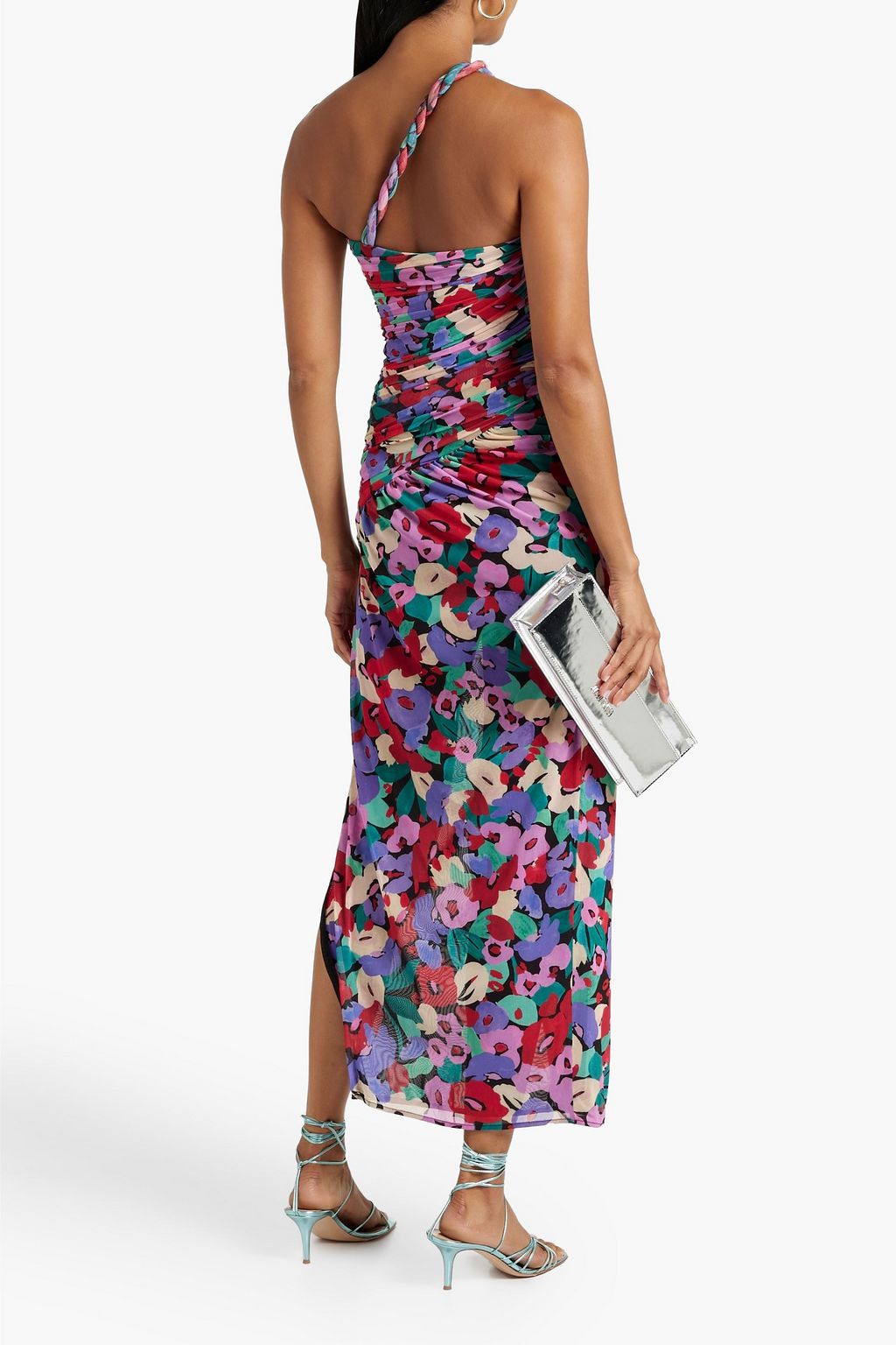NICHOLAS One-shoulder cutout floral-print mesh maxi dress