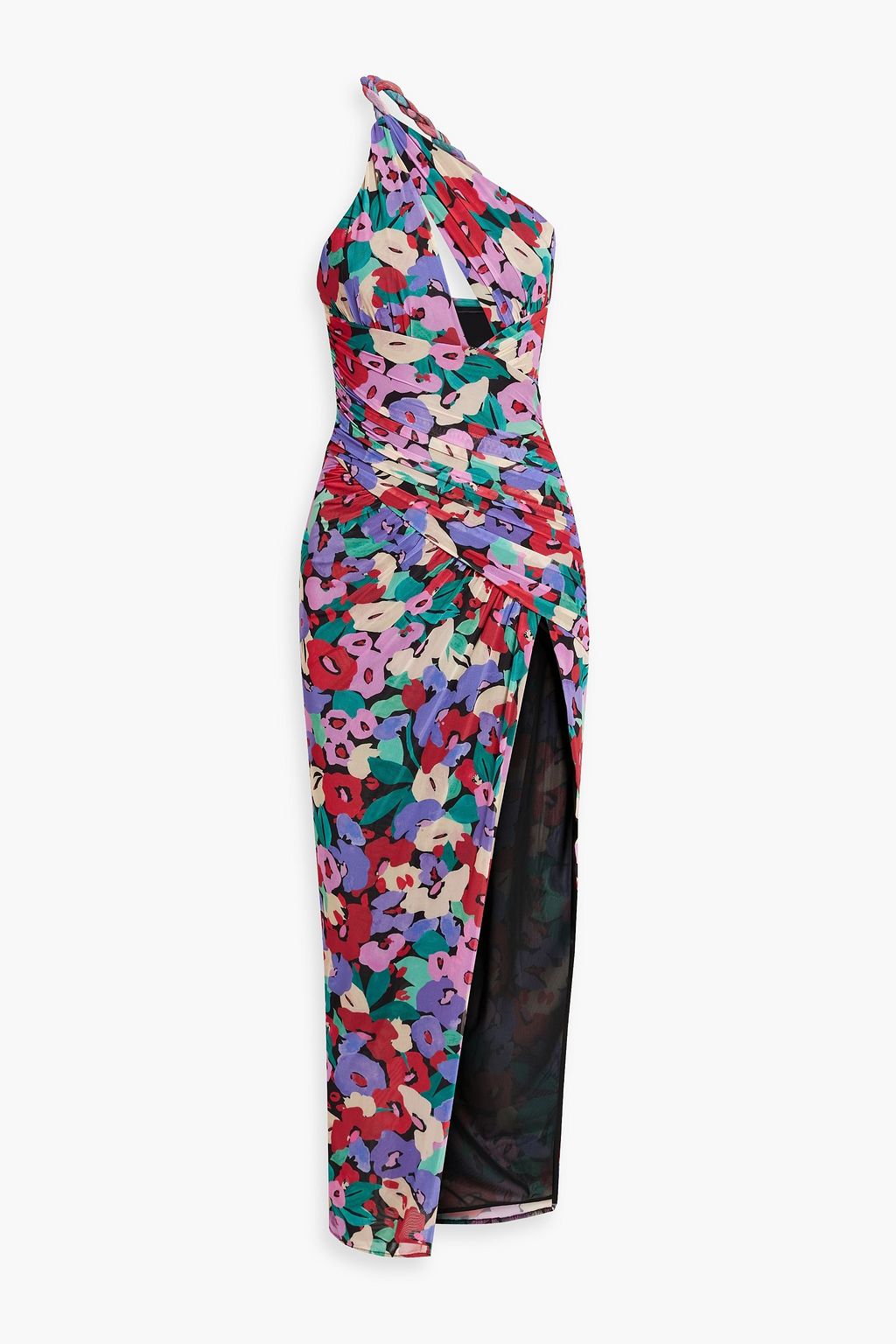 NICHOLAS Sorin one shoulder cutout floral print mesh maxi dress