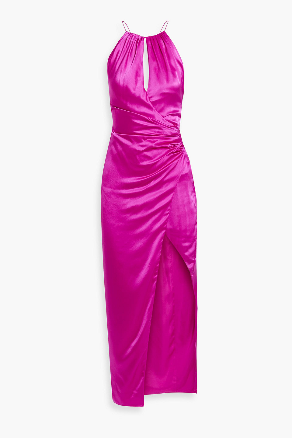 Shop Nicholas Bennet Ruched Cutout Silk-satin Midi Dress In Bright Pink