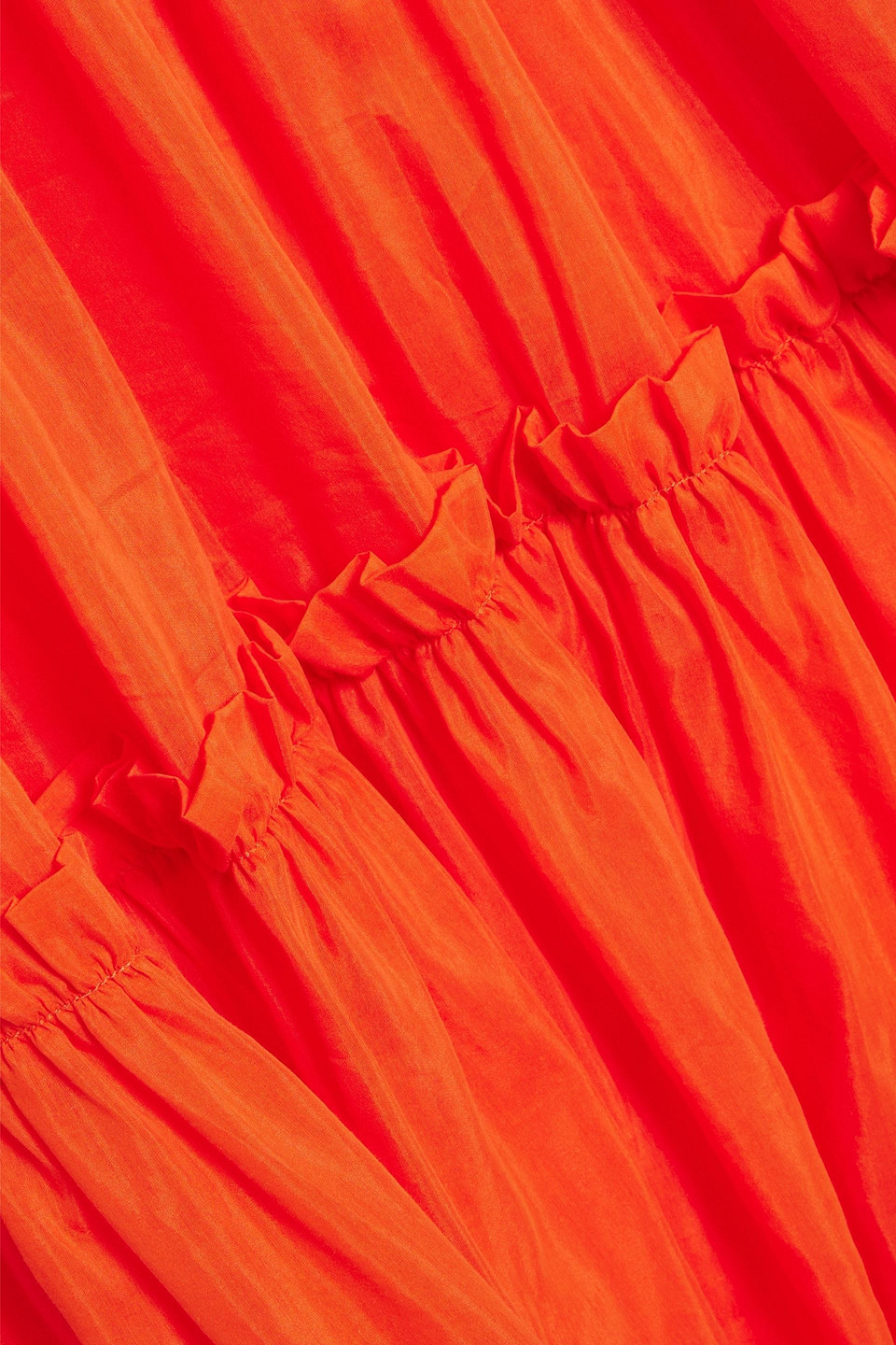 Nicholas Myla Shirred Cotton And Silk-blend Voile Maxi Dress In Bright Orange