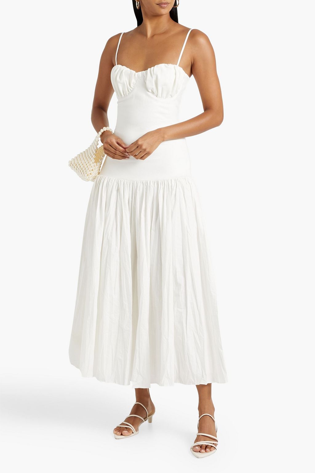 NICHOLAS Stretch-knit paneled cotton-poplin maxi dress