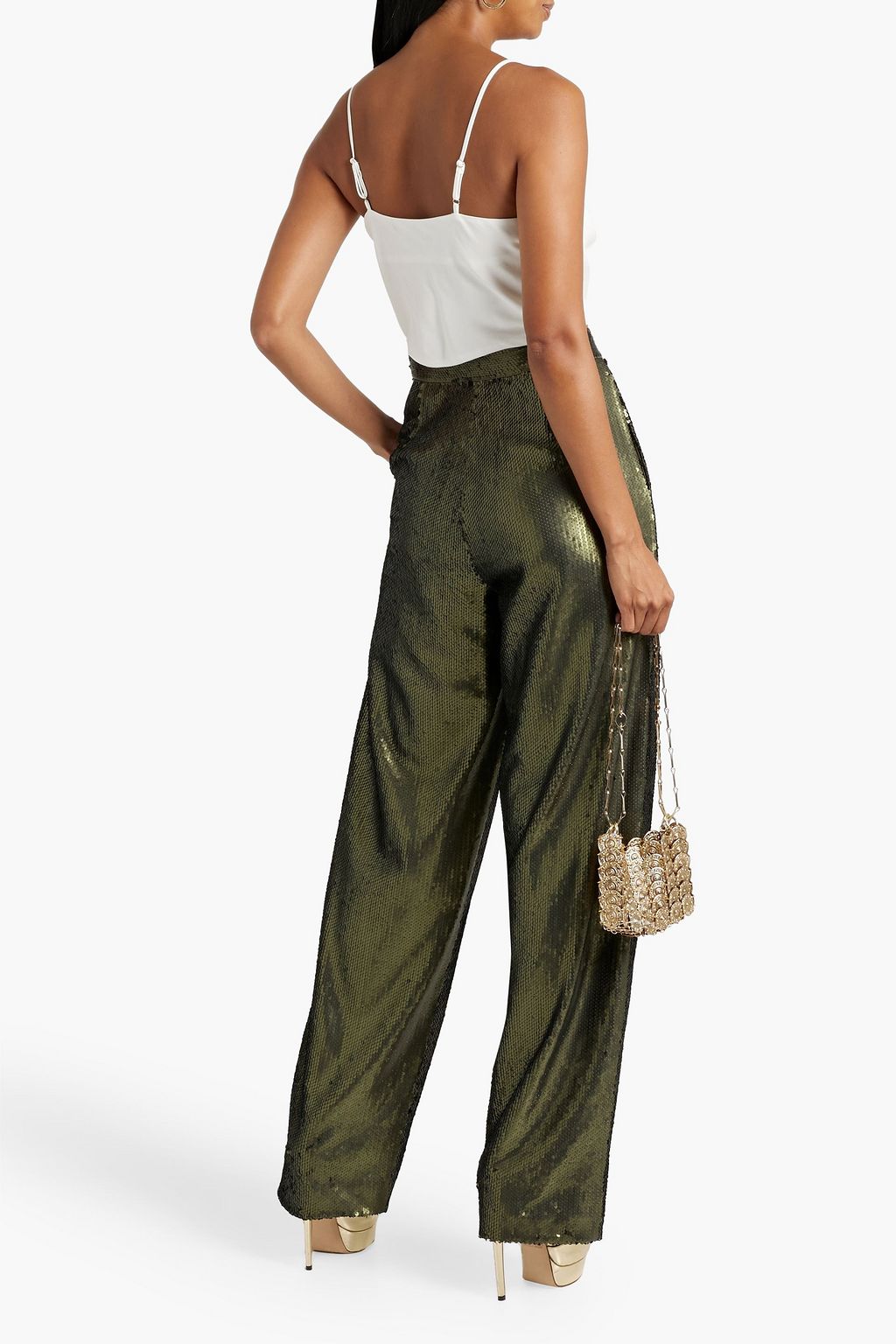 NICHOLAS Cropped embellished crepe camisole