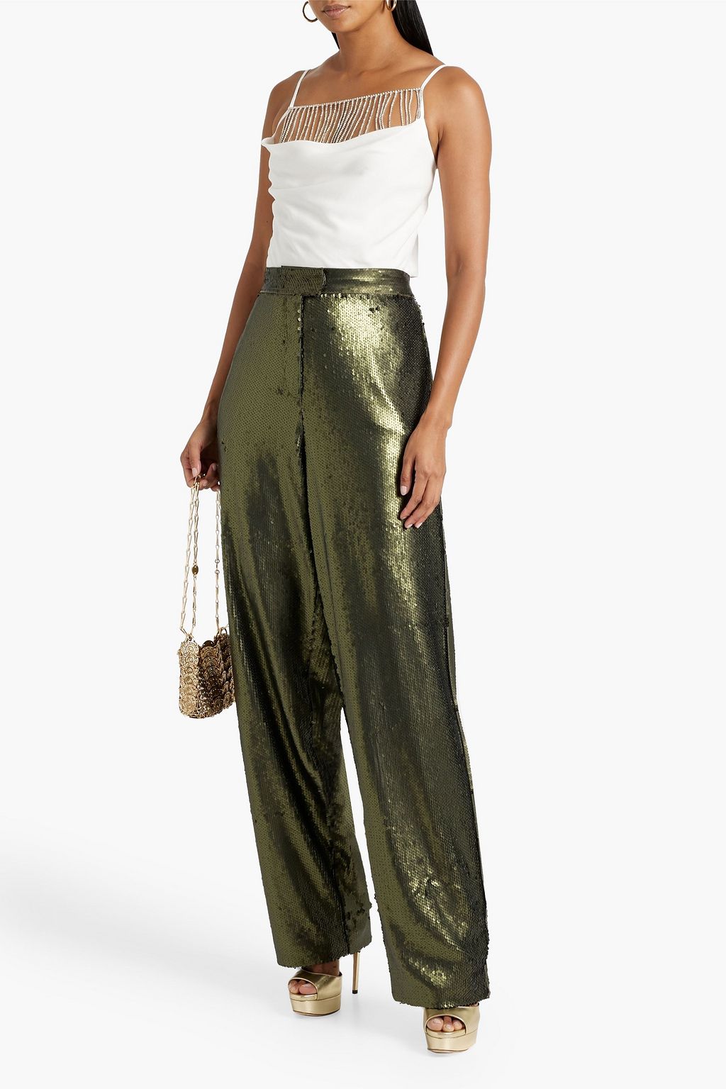 NICHOLAS Cropped embellished crepe camisole