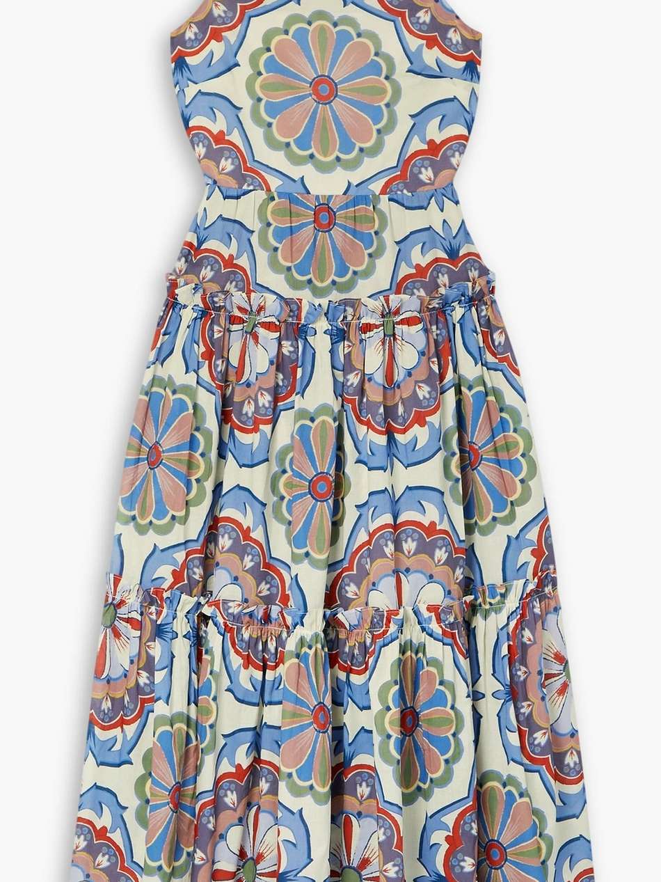 harbour island tiered floral-print cotton-voile midi dress