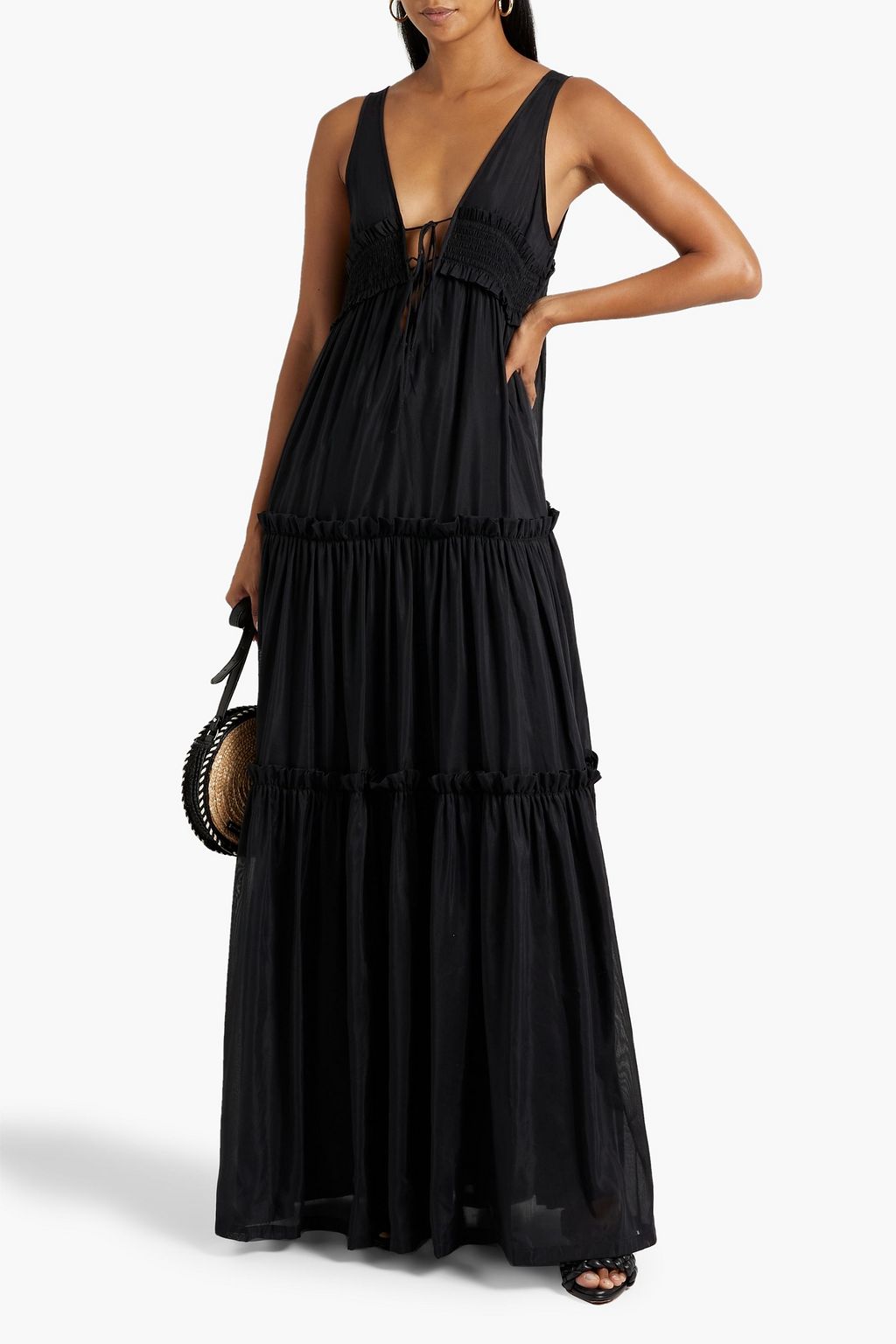 NICHOLAS Shirred cotton and silk-blend voile maxi dress