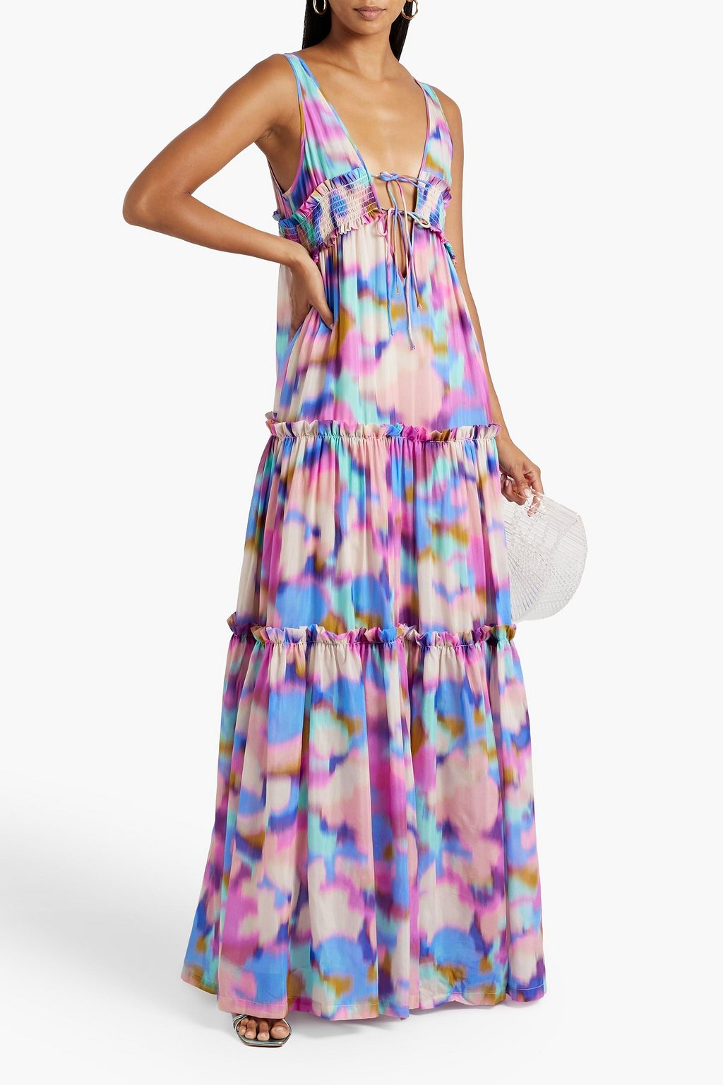 NICHOLAS Shirred cotton and silk-blend voile maxi dress