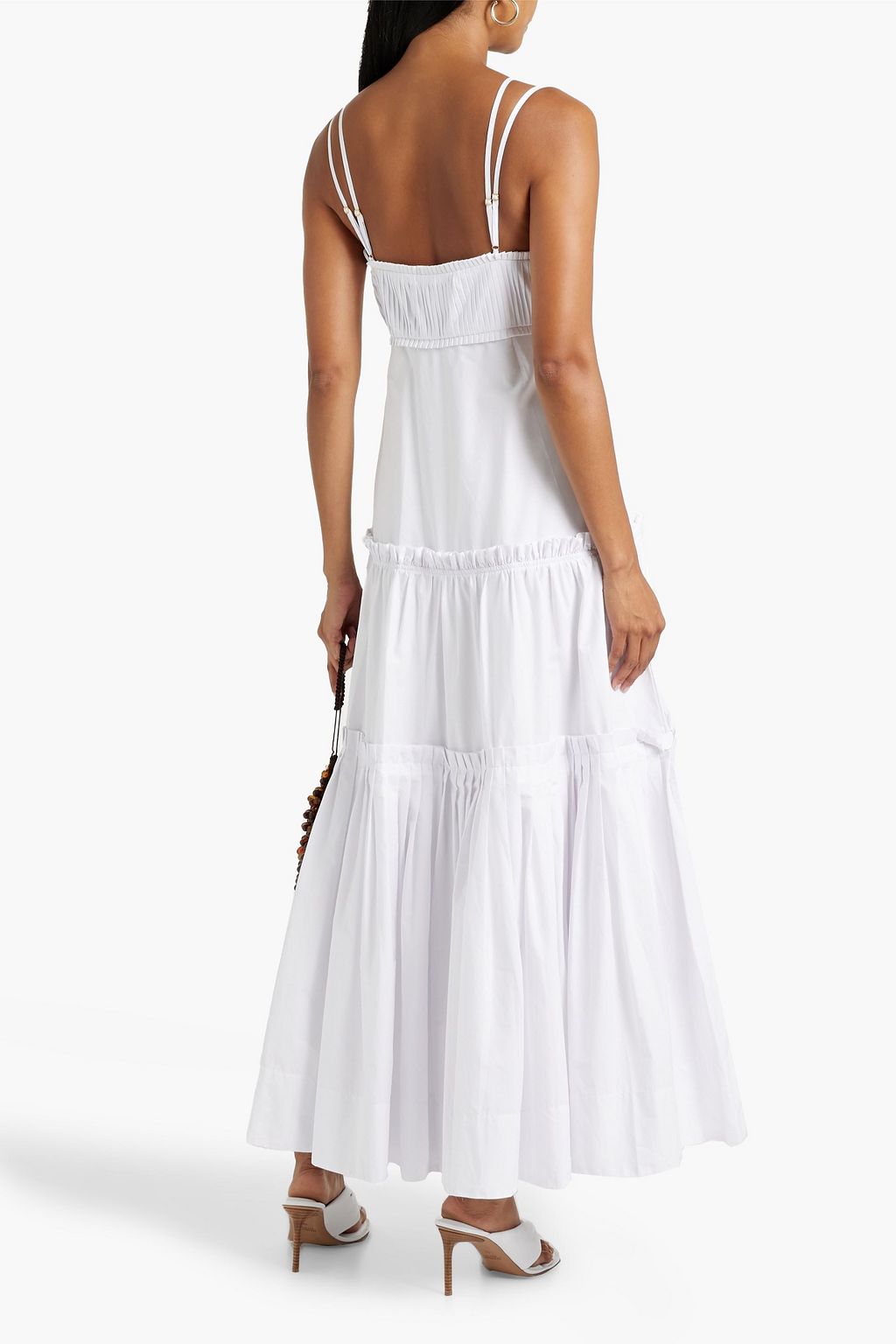 NICHOLAS Tiered pleated cotton-poplin maxi dress