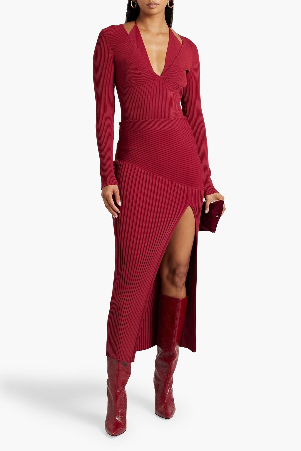 NICHOLAS Ribbed-knit midi skirt