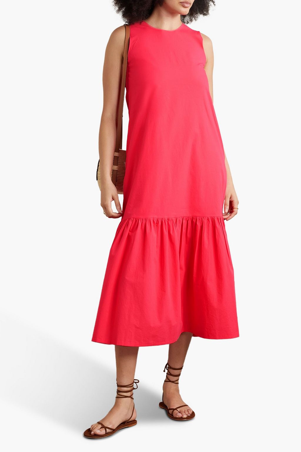 THE FRANKIE SHOP Midikleid aus Baumwollpopeline mit Raffung
