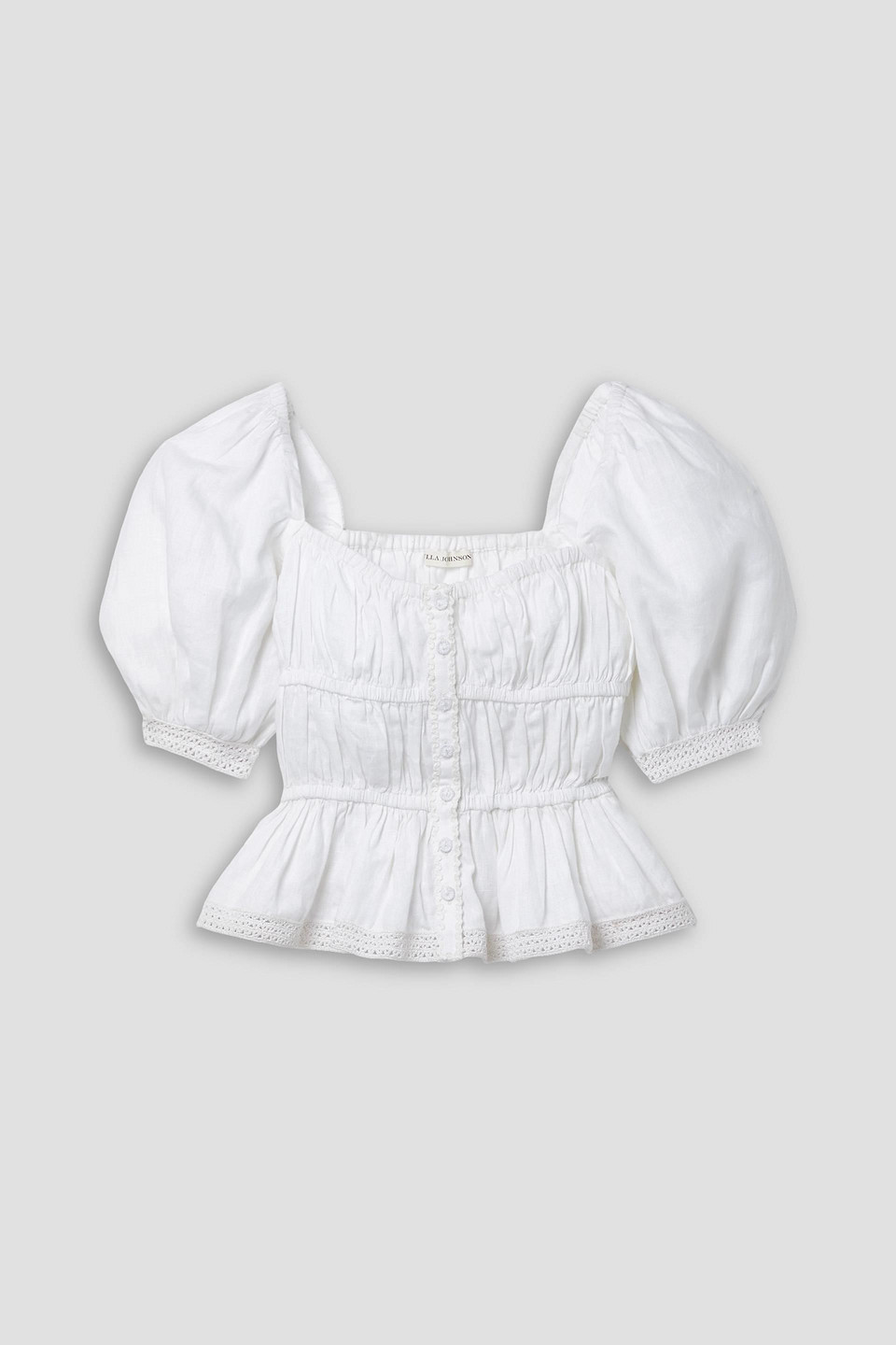 Ulla Johnson Smocked Linen Top In White