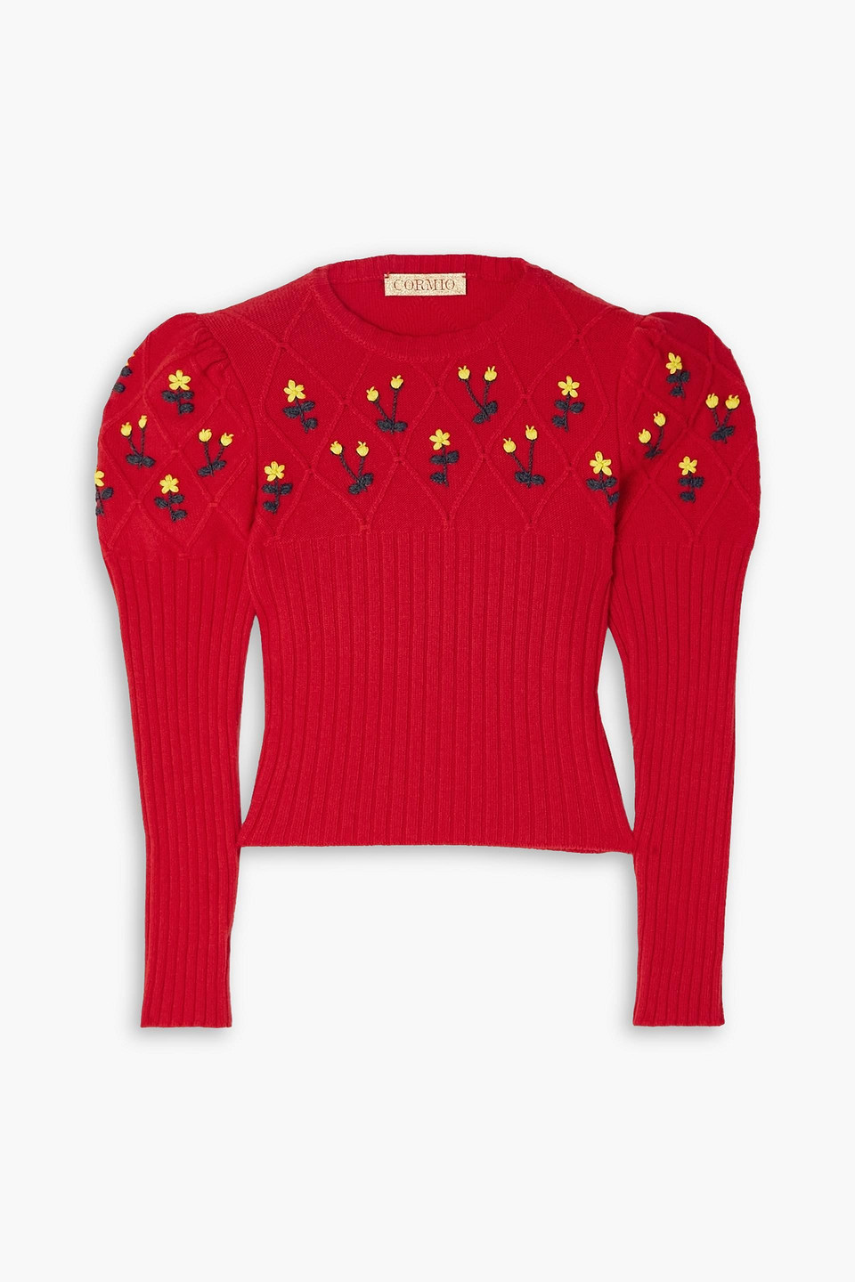 Shop Cormio Oma Embroidered Ribbed Wool Sweater In Red