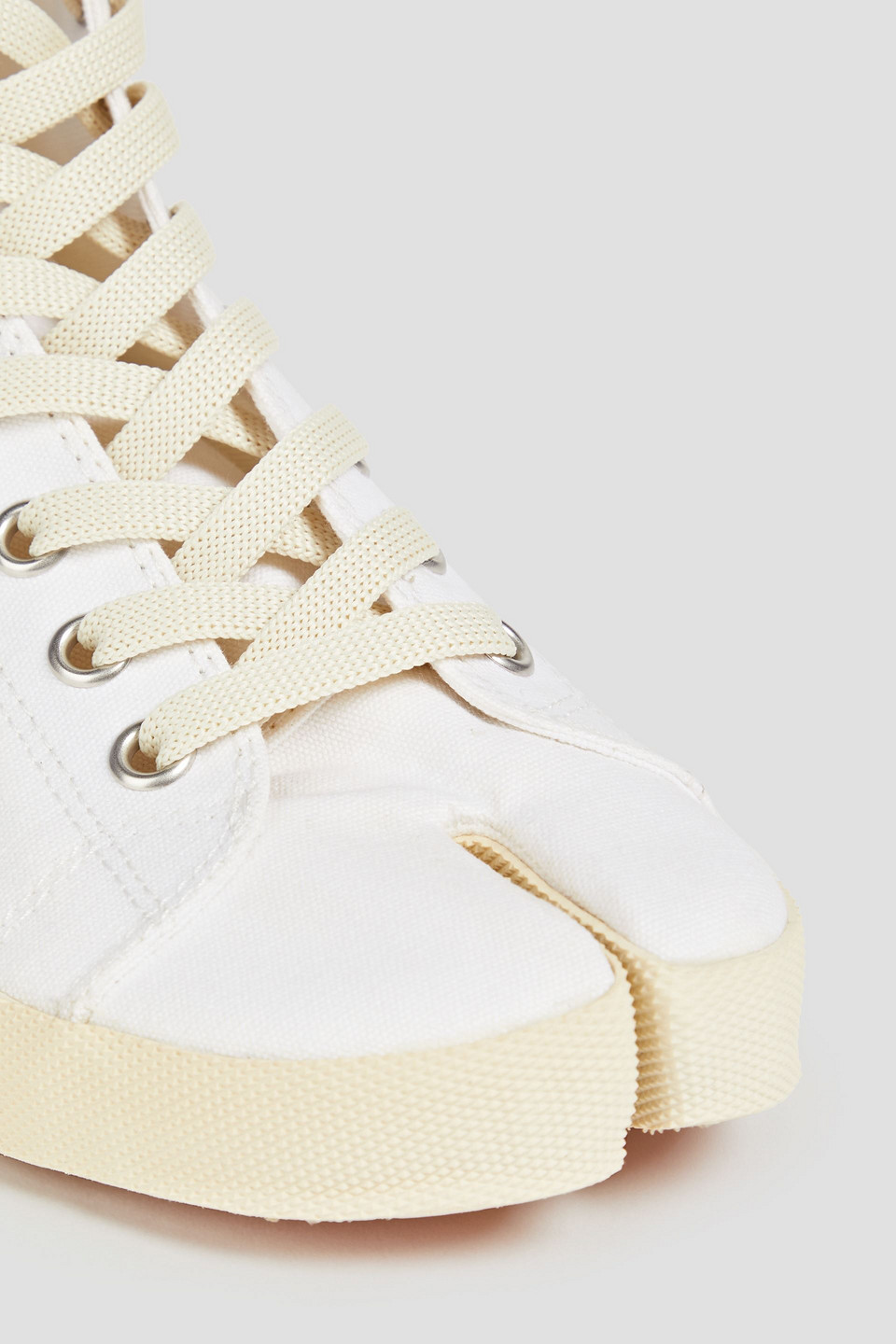MAISON MARGIELA TABI SPLIT-TOE LOGO-PRINT CANVAS HIGH-TOP SNEAKERS
