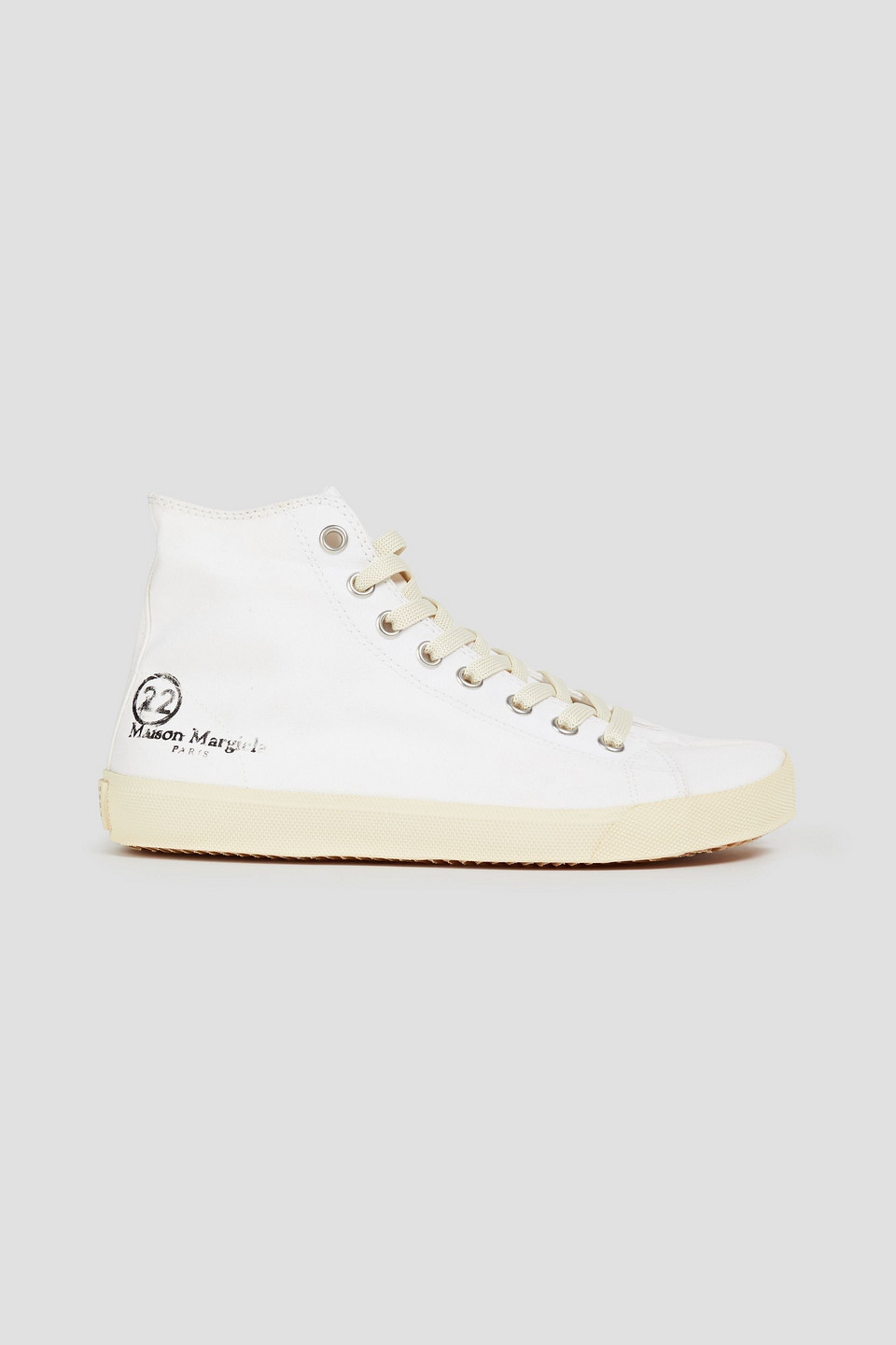 MAISON MARGIELA TABI SPLIT-TOE LOGO-PRINT CANVAS HIGH-TOP SNEAKERS