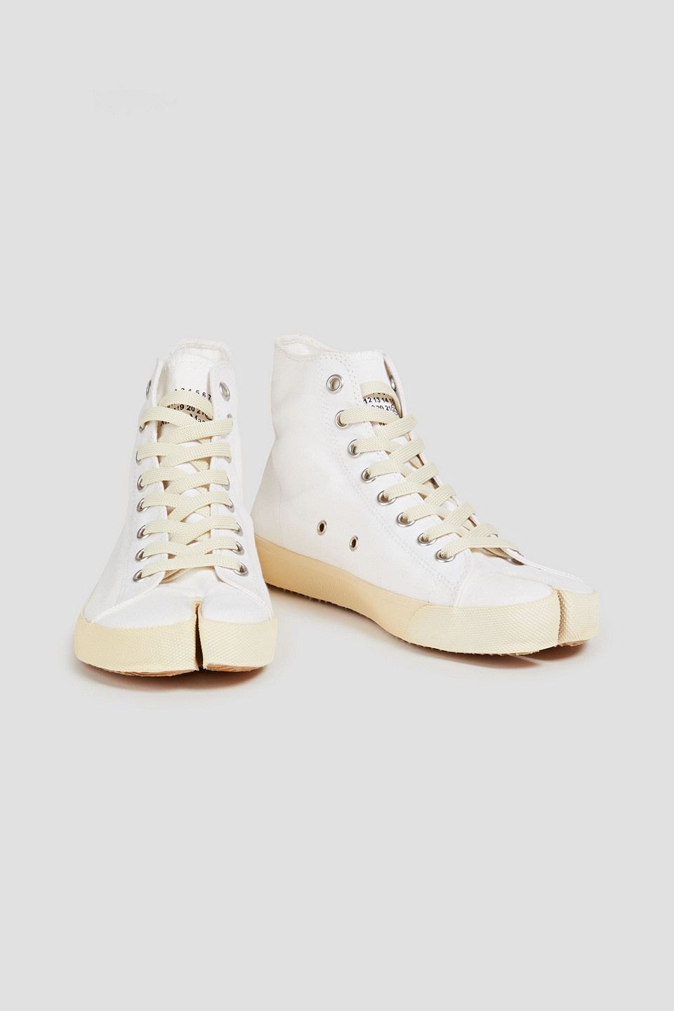 MAISON MARGIELA TABI SPLIT-TOE LOGO-PRINT CANVAS HIGH-TOP SNEAKERS