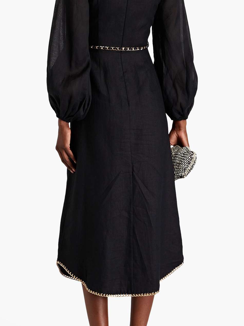 belted linen and ramie midi dress