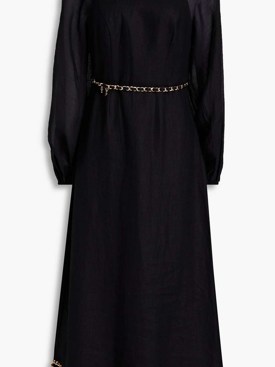 belted linen and ramie midi dress