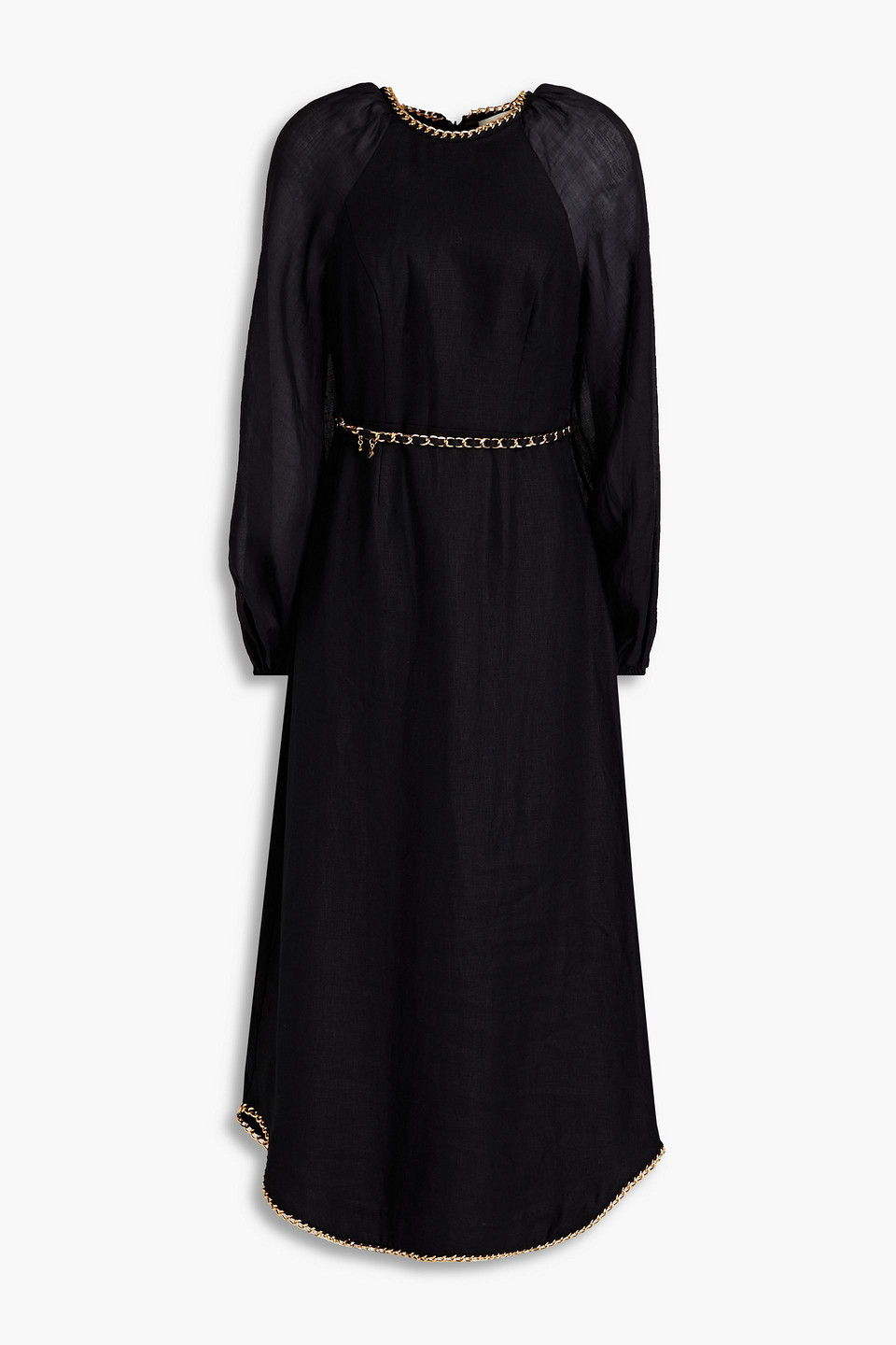 Zimmermann Chain-embellished Ramie Midi Dress In Black