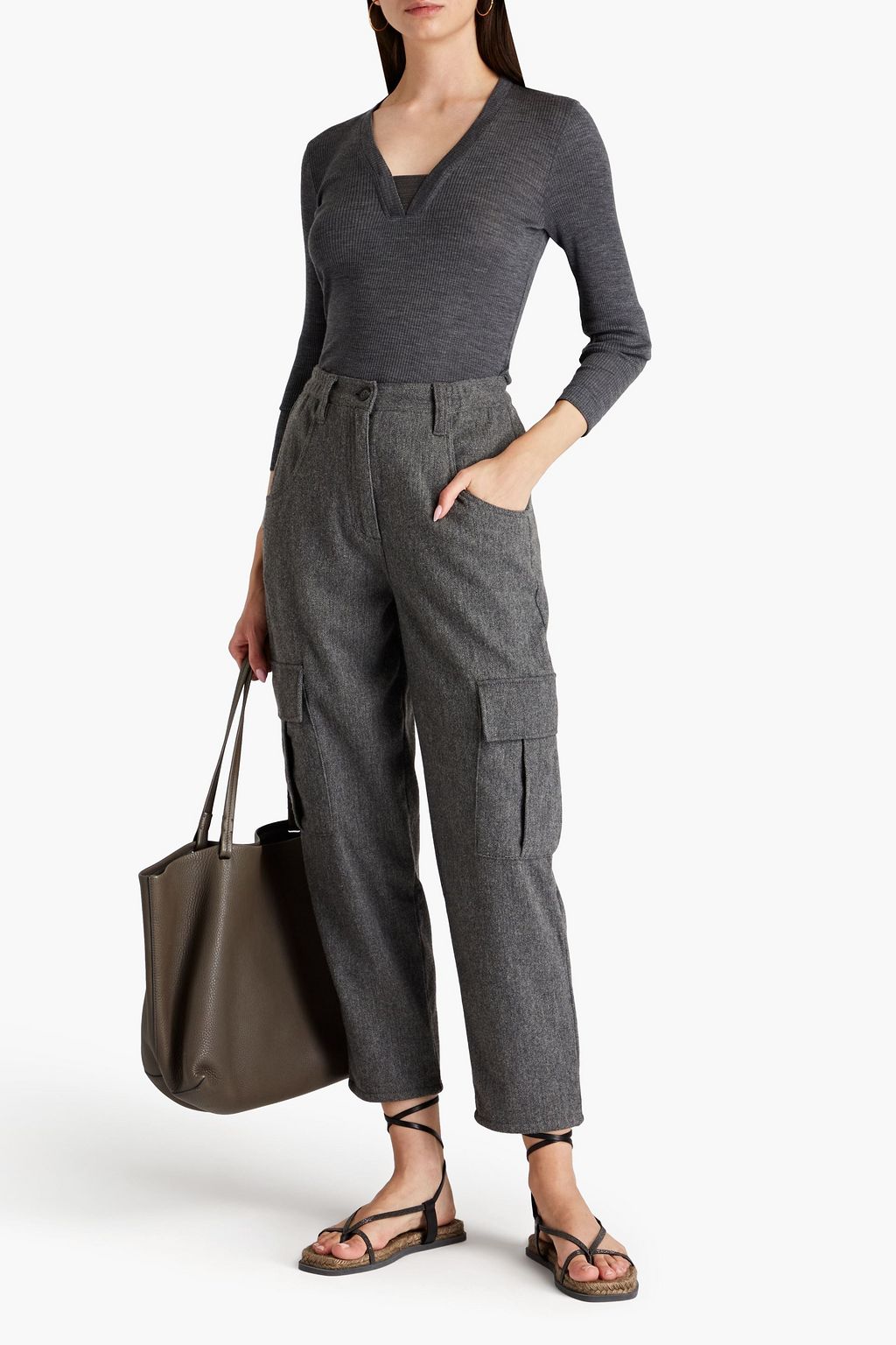 BRUNELLO CUCINELLI Bead-embellished ribbed wool top