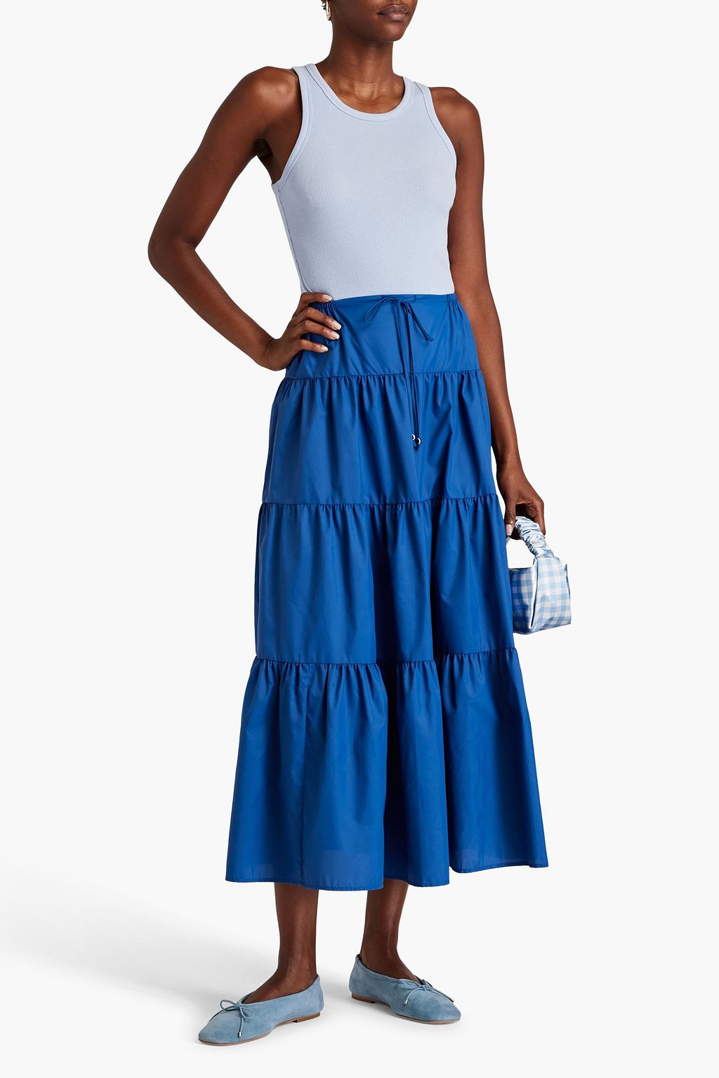 STAUD Lucca tiered gathered shell maxi skirt