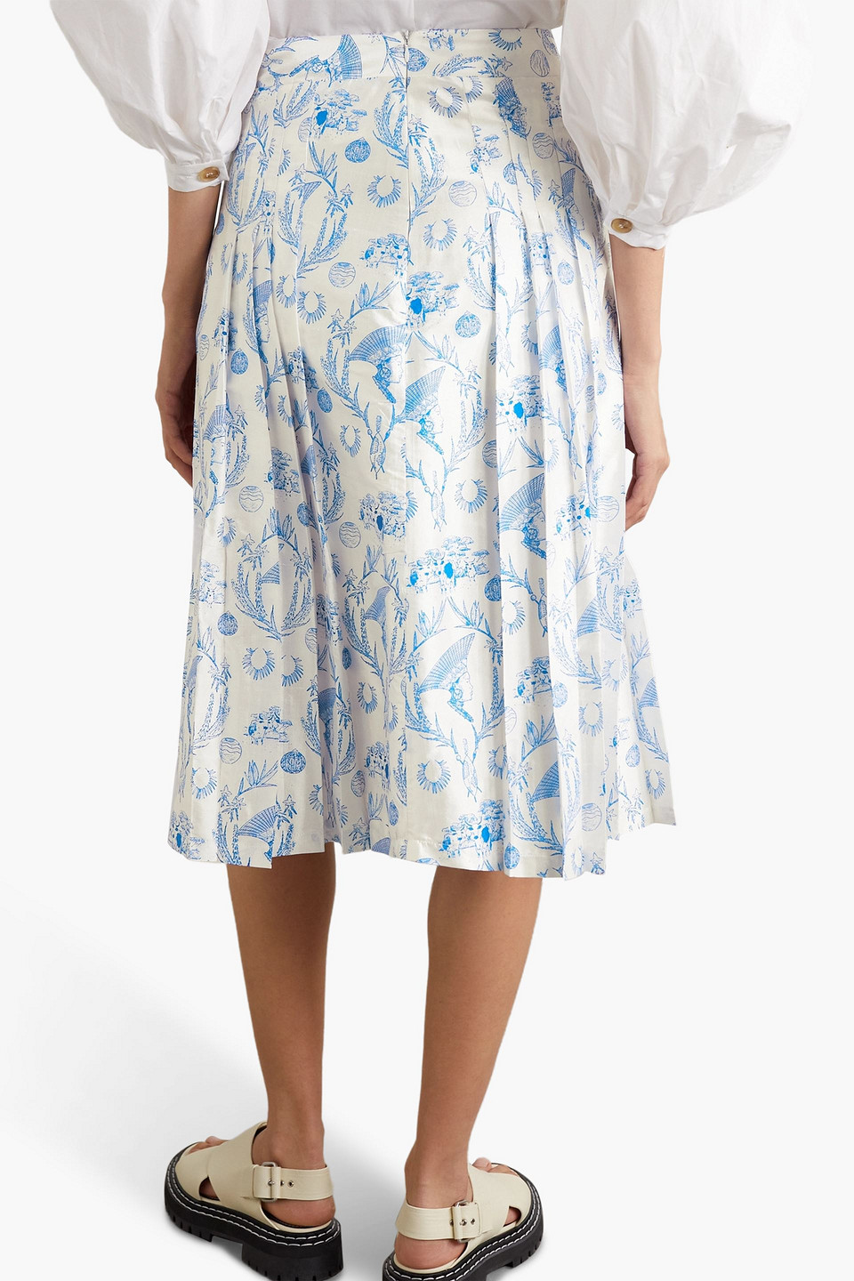 Shop Sindiso Khumalo Printed Silk-shantung Skirt In Blue