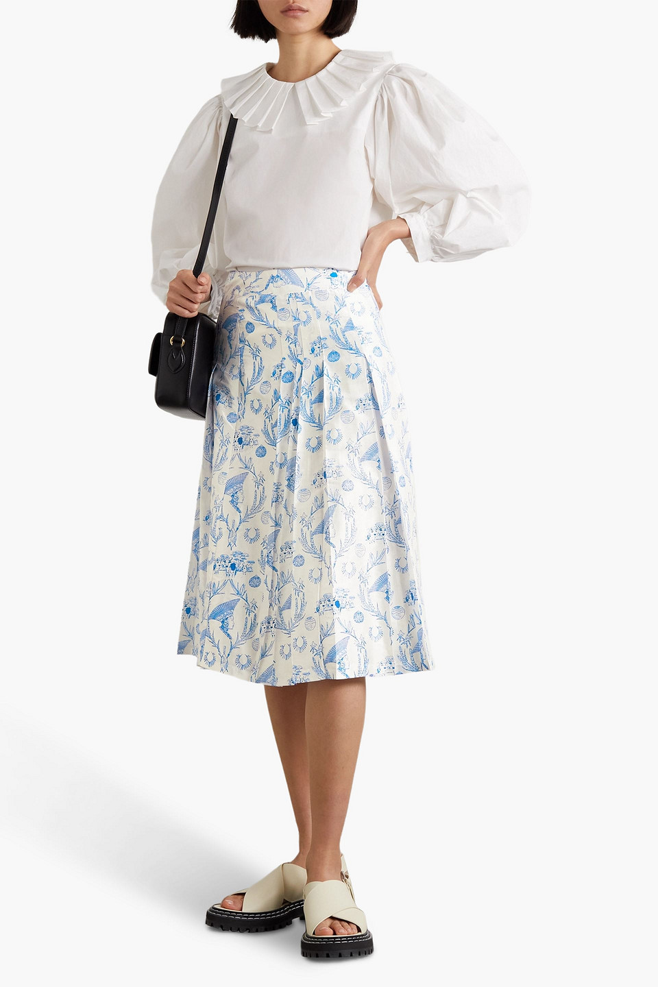 Shop Sindiso Khumalo Printed Silk-shantung Skirt In Blue