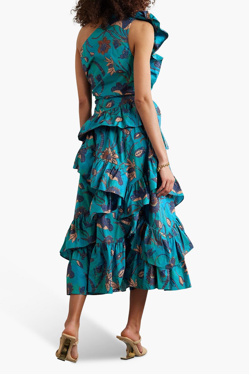 ULLA JOHNSON Ondine one-shoulder ruffled cotton midi dress