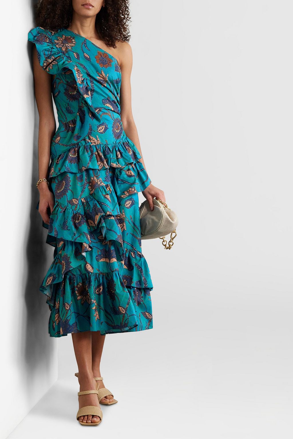 ULLA JOHNSON Ondine one-shoulder ruffled cotton midi dress