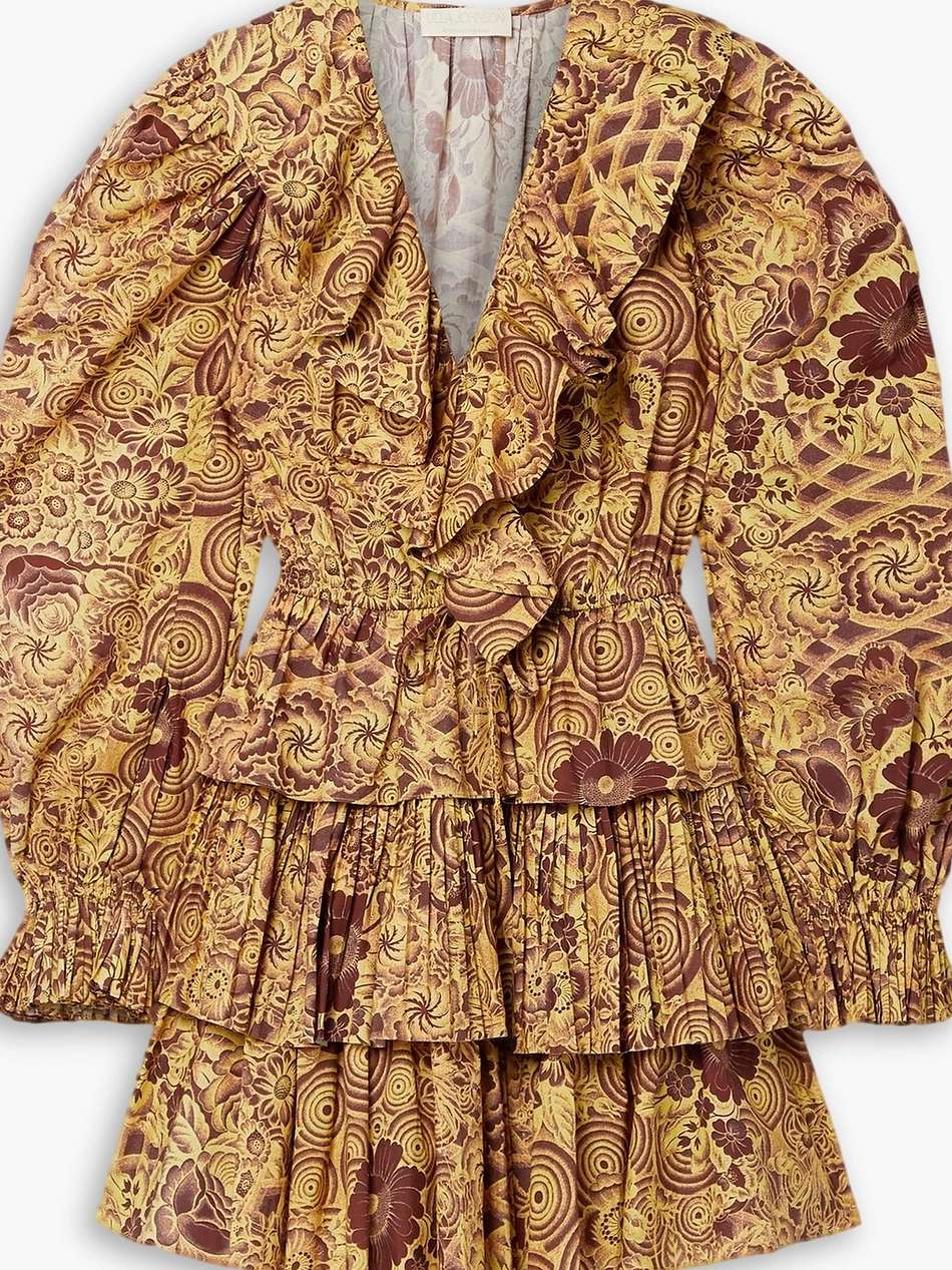 lola tiered printed cotton-poplin mini dress