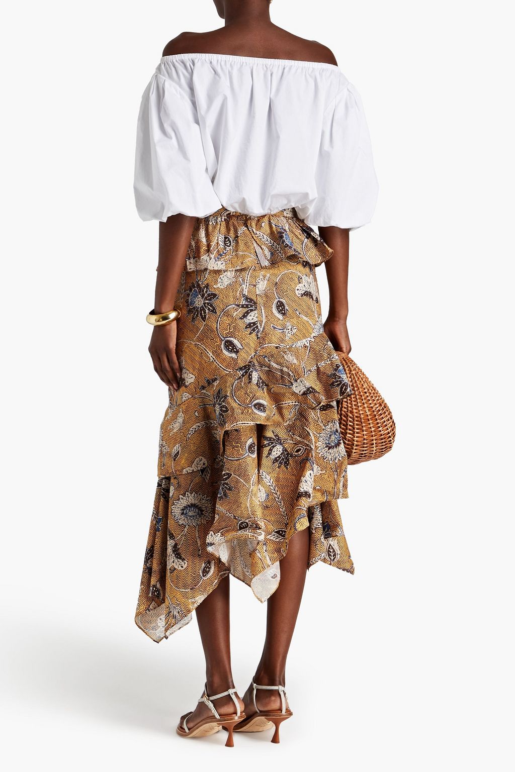 ULLA JOHNSON Ivette asymmetric printed cotton-poplin skirt