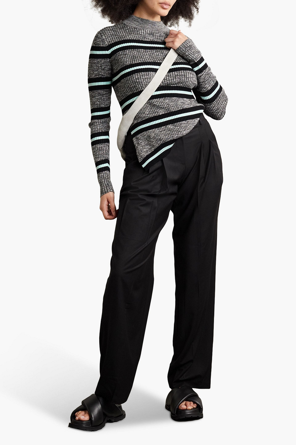  Proenza Schouler Pswl - Gestreifter Rollkragenpullover Aus Rippstrick - Grau - S 