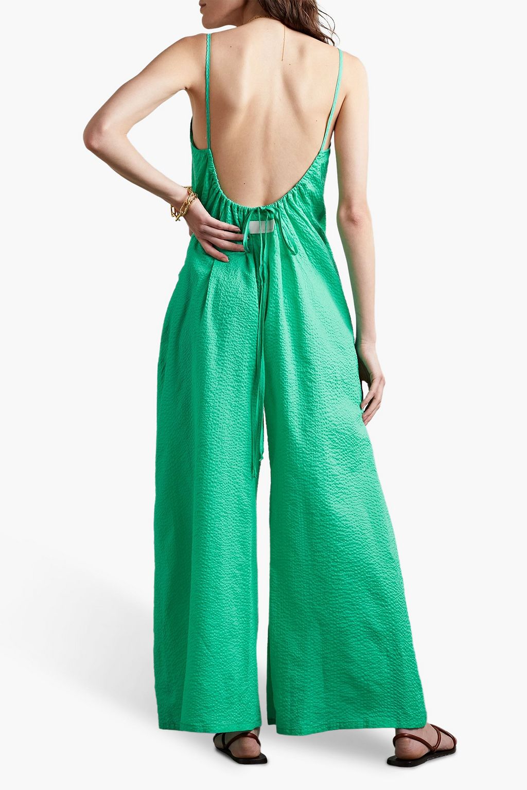 RIVET UTILITY Sun Goddess cotton-seersucker wide-leg jumpsuit