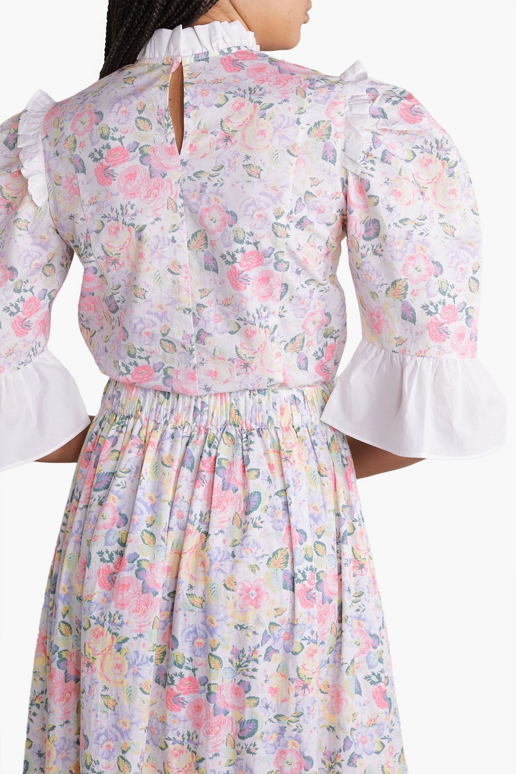 BATSHEVA X LAURA ASHLEY بلوزة قصيرة من قطن بوبلين مزينة بكشاكش وطبعة الأزهار