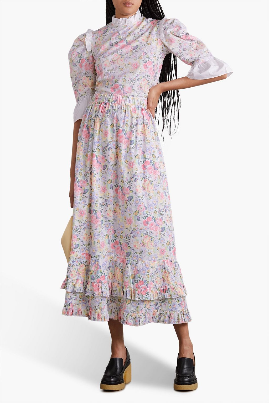BATSHEVA X LAURA ASHLEY بلوزة قصيرة من قطن بوبلين مزينة بكشاكش وطبعة الأزهار
