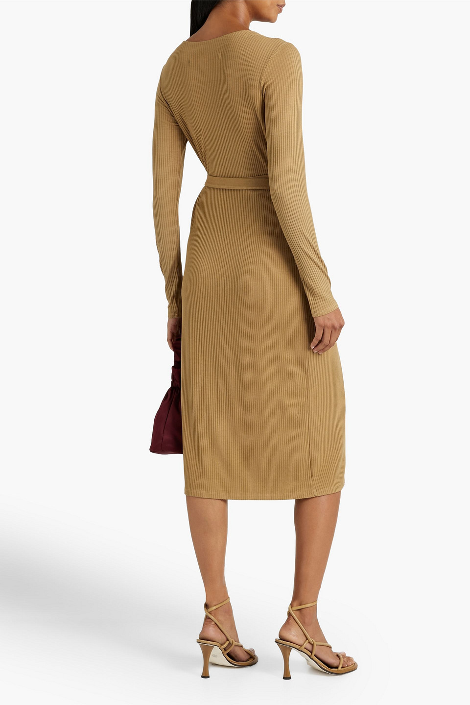 Enza Costa Ribbed-knit Midi Wrap Dress In Sand