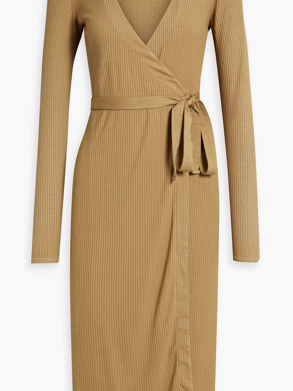 ribbed-knit midi wrap dress