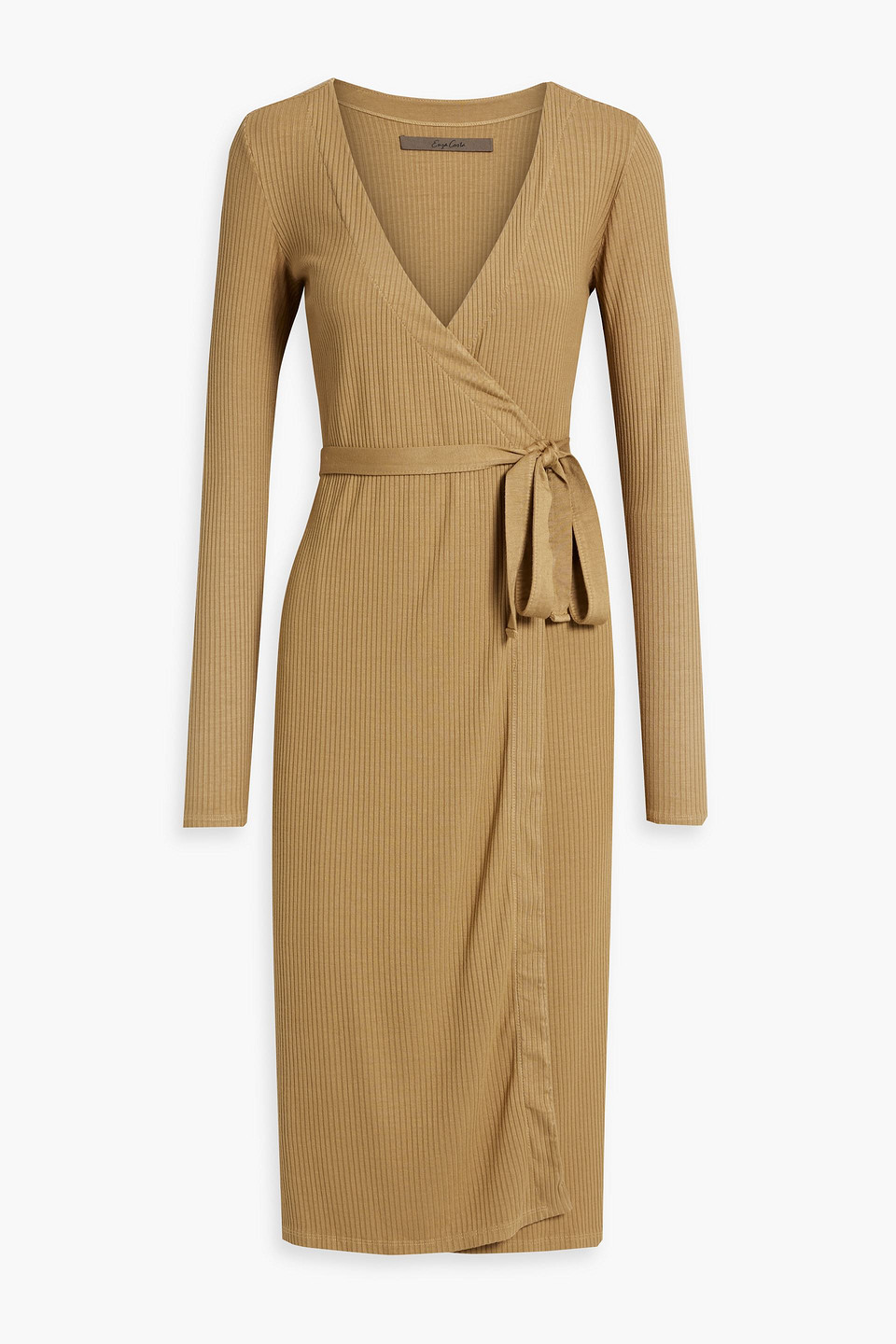 Enza Costa Ribbed-knit Midi Wrap Dress In Sand