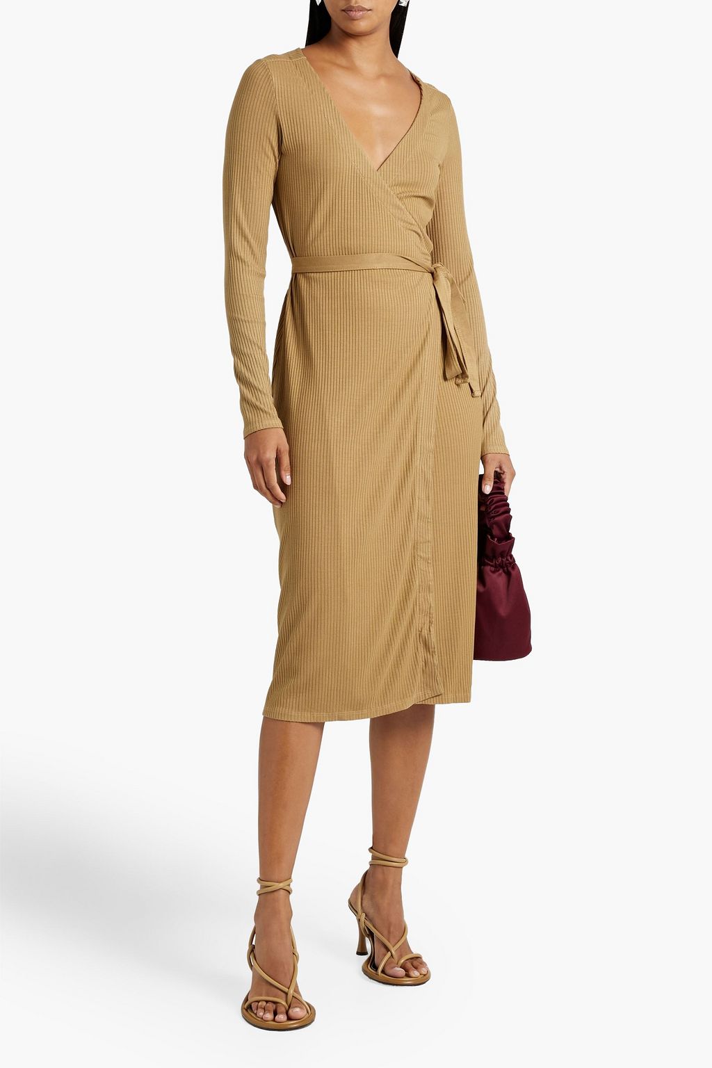 ENZA COSTA Ribbed-knit midi wrap dress