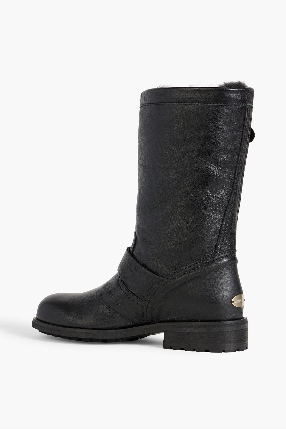 JIMMY CHOO BIKER BUCKLED TEXTURED-LEATHER BOOTS