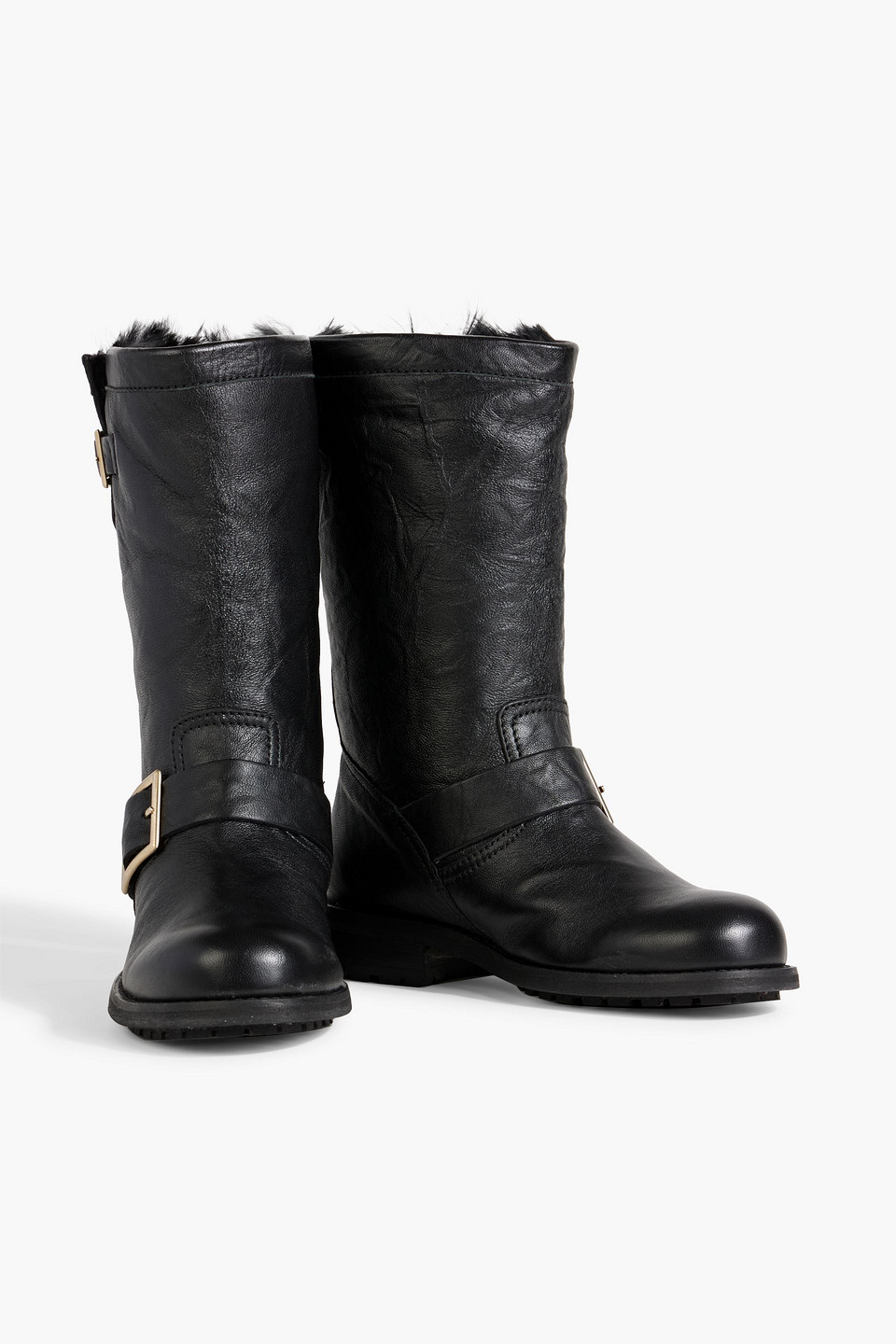 JIMMY CHOO BIKER BUCKLED TEXTURED-LEATHER BOOTS