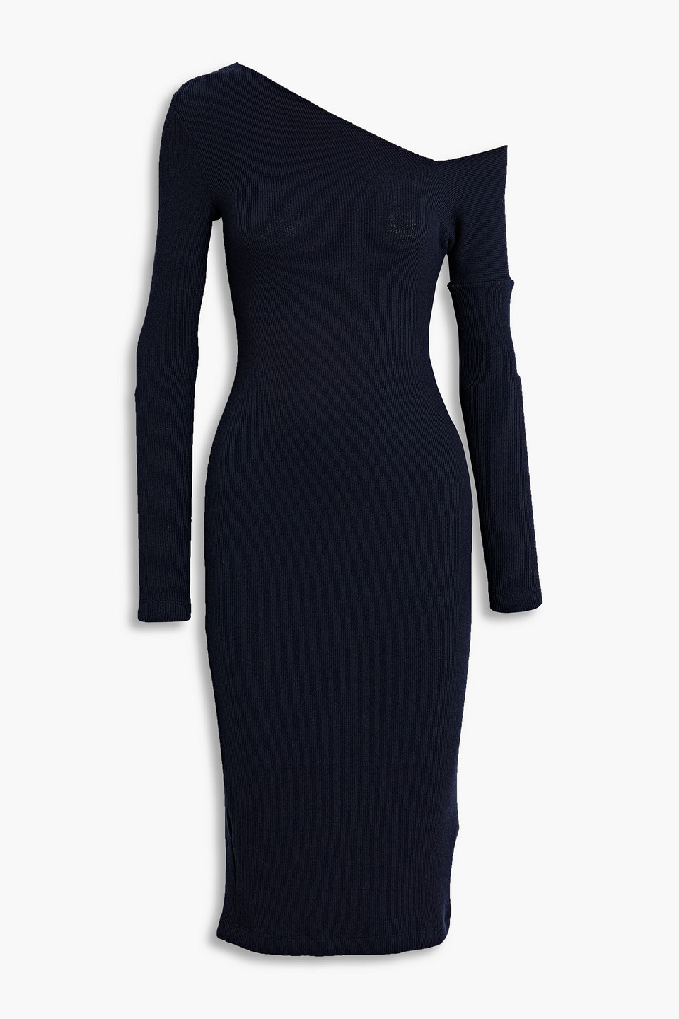 Shop Enza Costa One-shoulder Ribbed Jersey Midi Dress In Navy