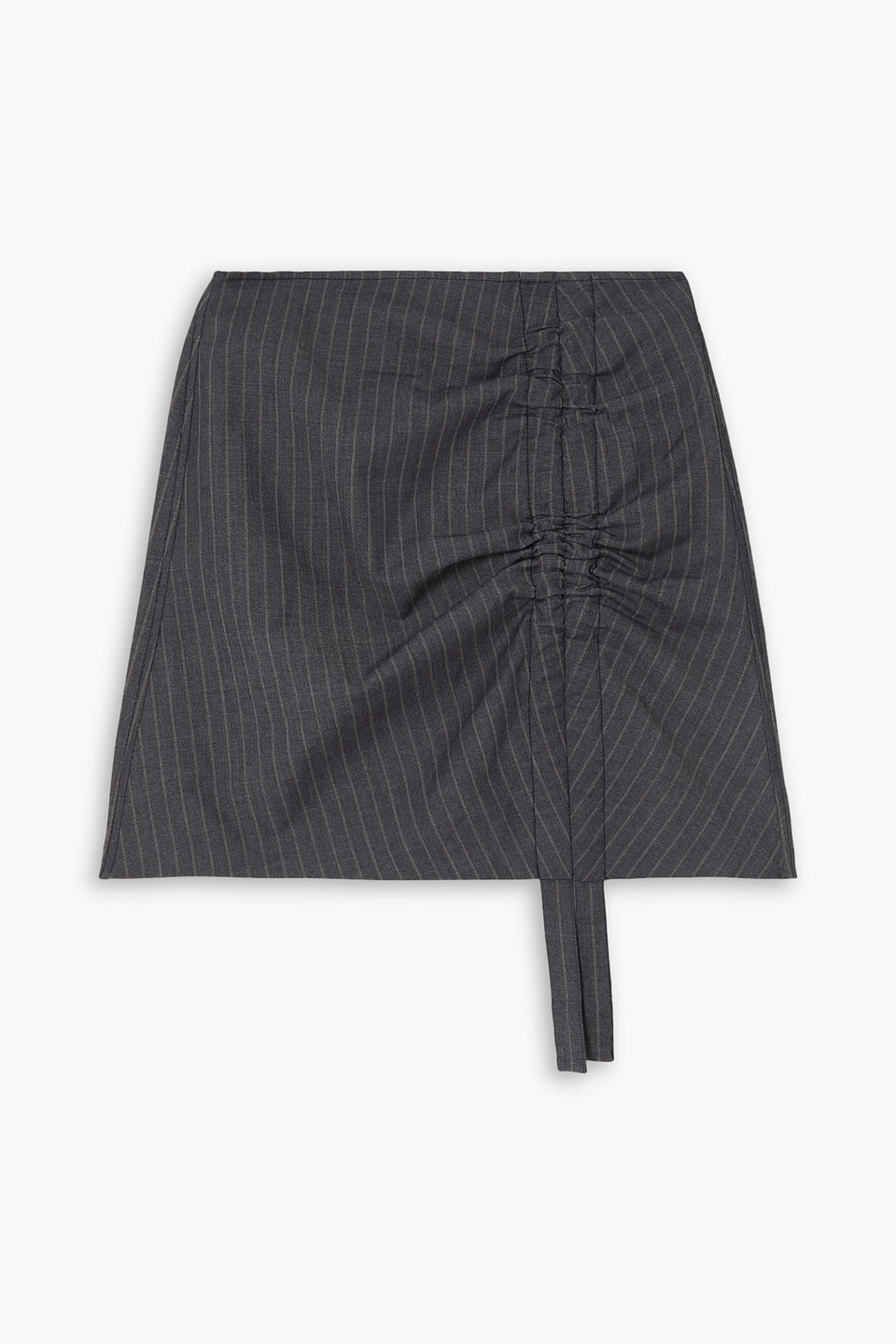 GANNI - Ruched pinstriped twill mini skirt - Gray