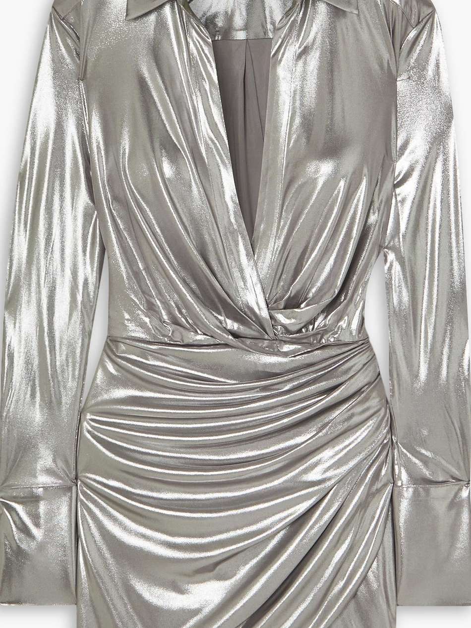 naha draped lamé mini shirt dress