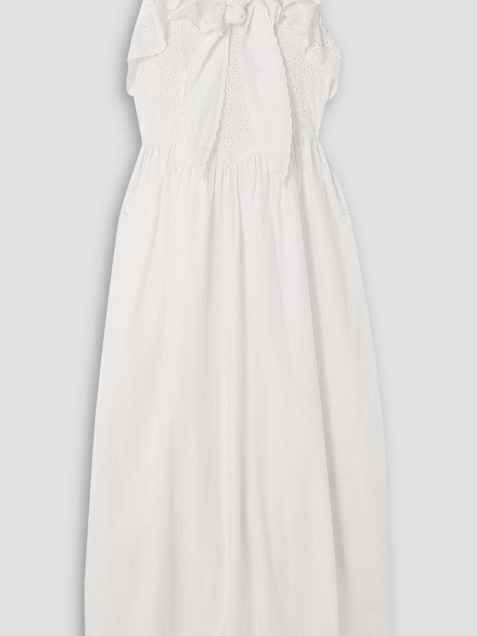 broderie anglaise cotton-paneled cotton-poplin midi dress