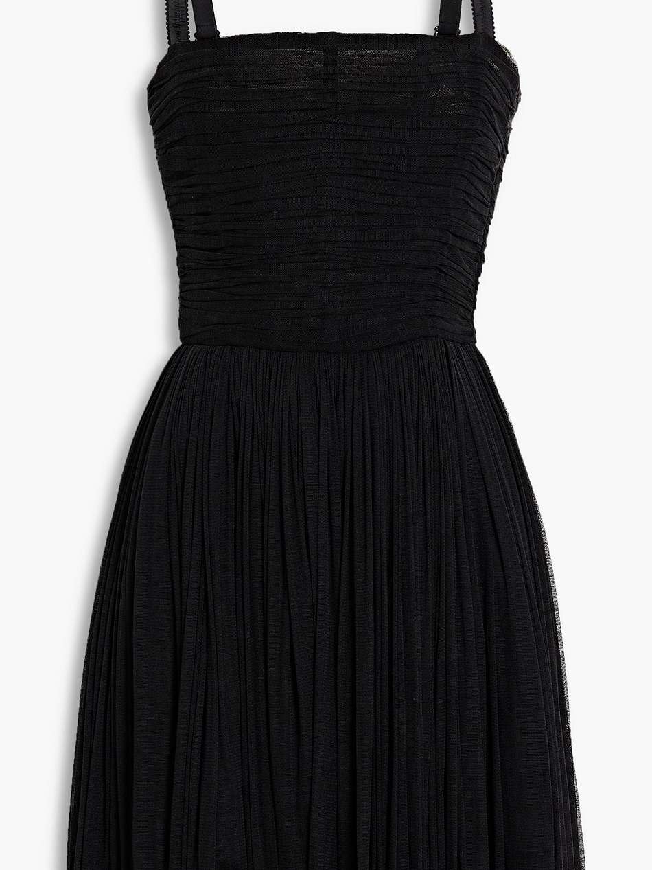 pleated silk-blend tulle mini dress
