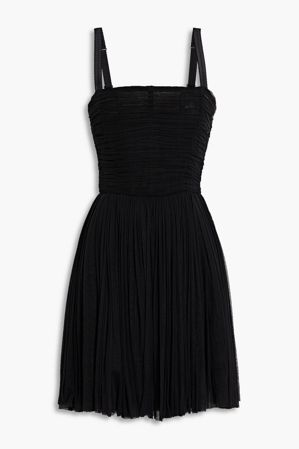 Dolce & Gabbana Pleated Silk-blend Tulle Mini Dress In Black