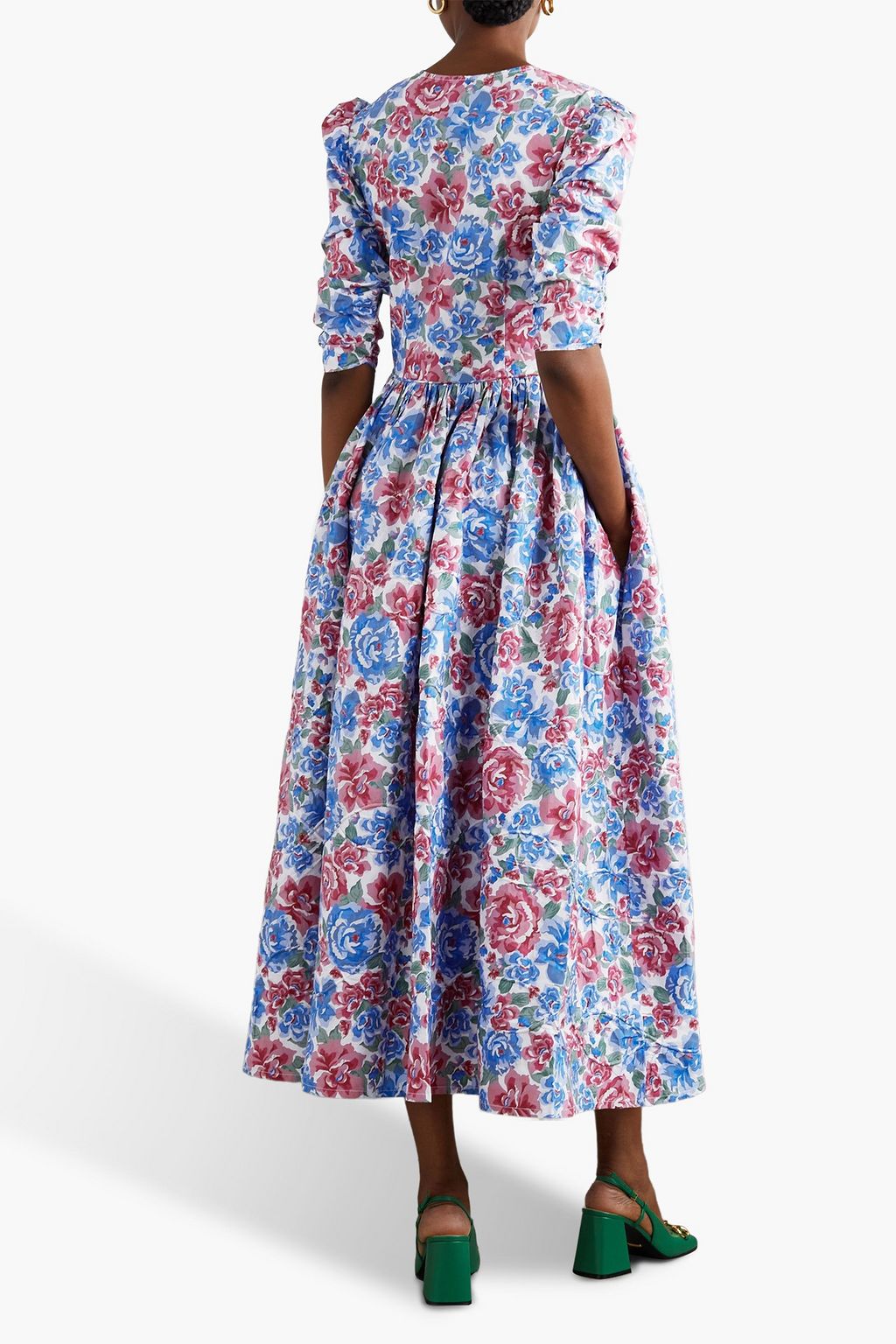 BATSHEVA Lane embroidered floralprint cottonpoplin midi dress THE