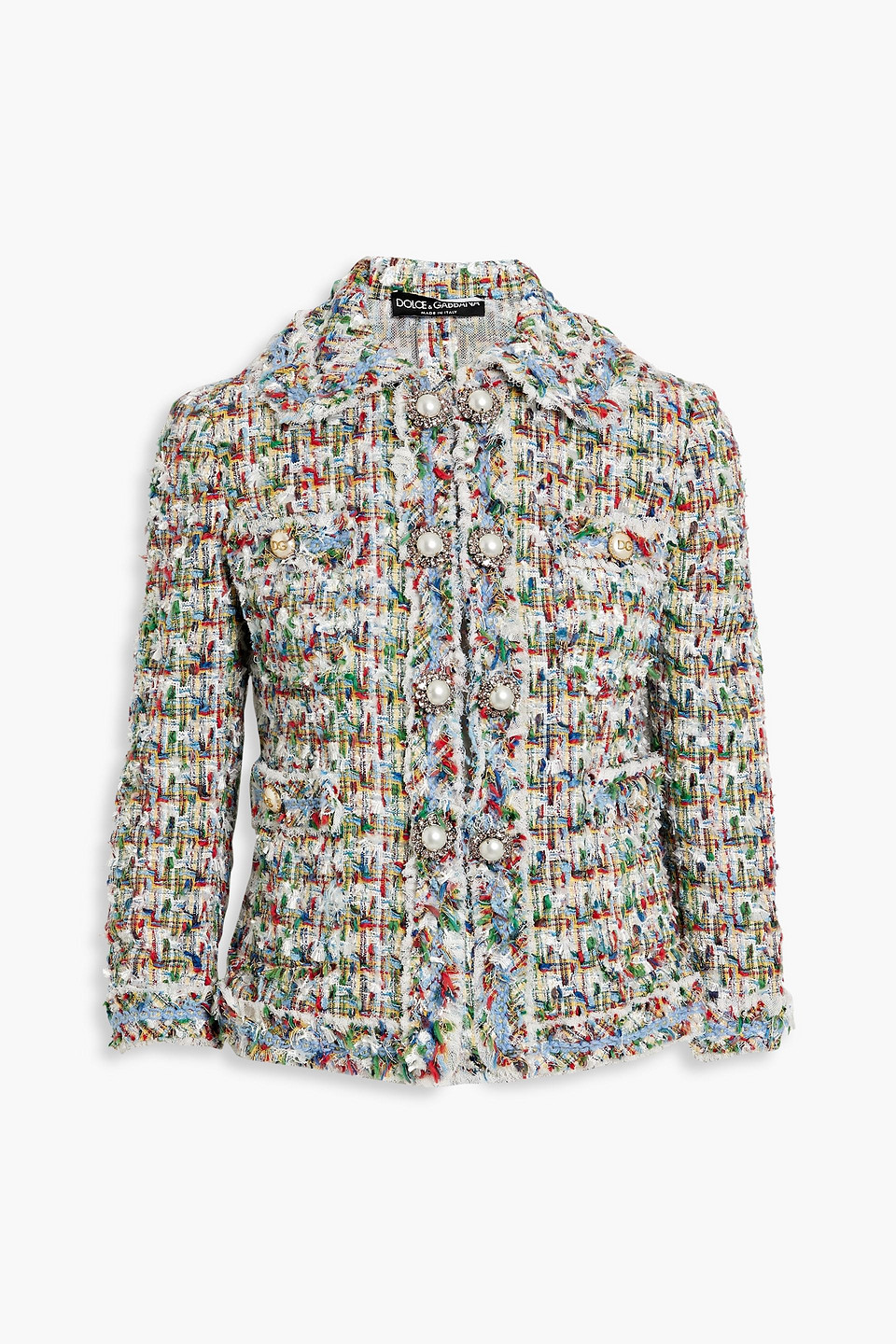 Dolce & Gabbana Embellished Bouclé-tweed Jacket In Multicolor