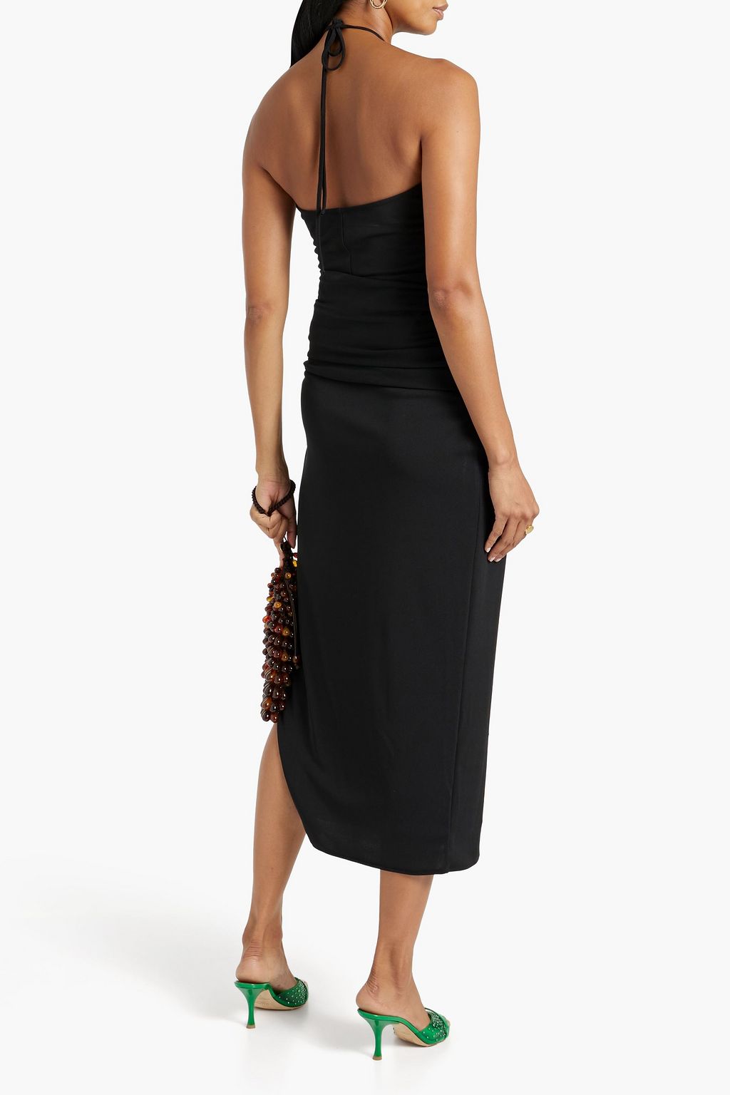 NICHOLAS Asymmetric knotted crepe midi skirt