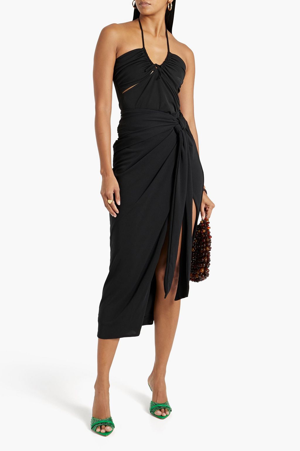 NICHOLAS Asymmetric knotted crepe midi skirt